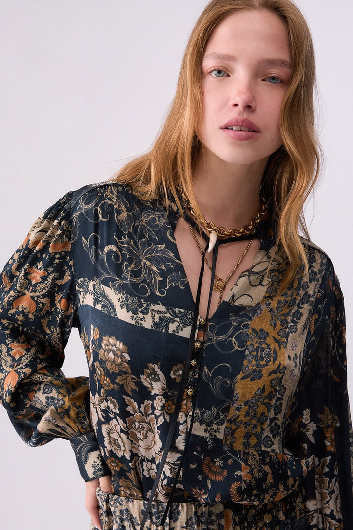 Blouse imprimée à liens pour femme liujo