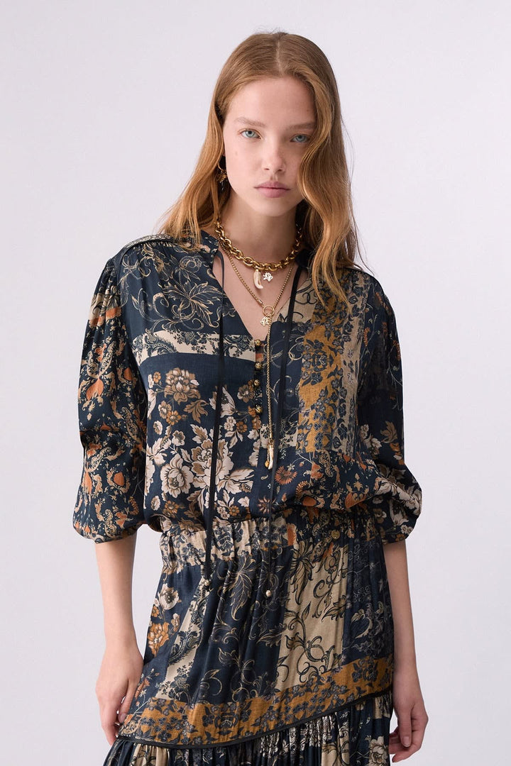 Blouse imprimée à liens pour femme liujo