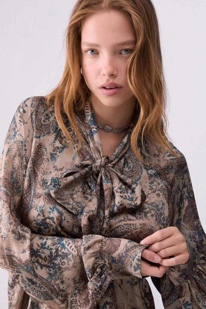 Blouse imprimée à liens pour femme liujo