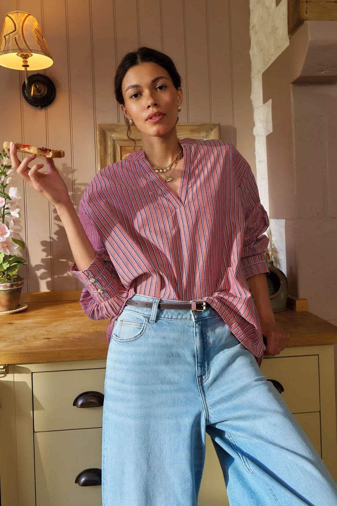 Blouse Raya rayée à col tunisien pour femme White Stuff