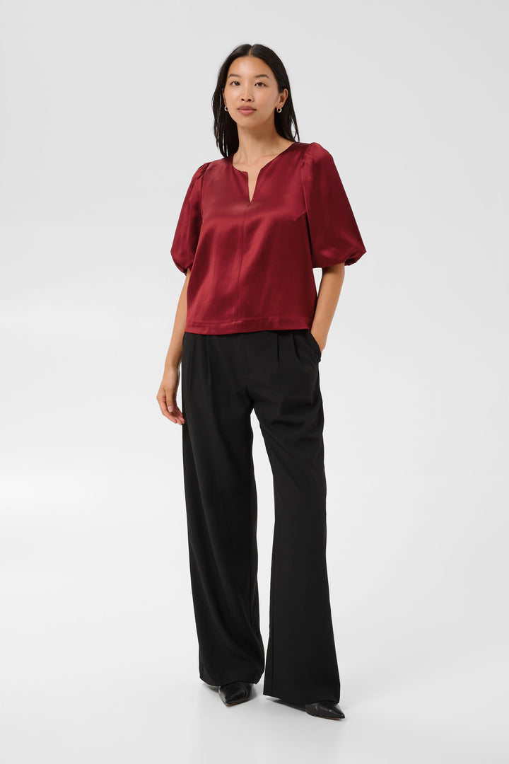 Dunja satin blouse with puff sleeves, front view, for women by Part Two
