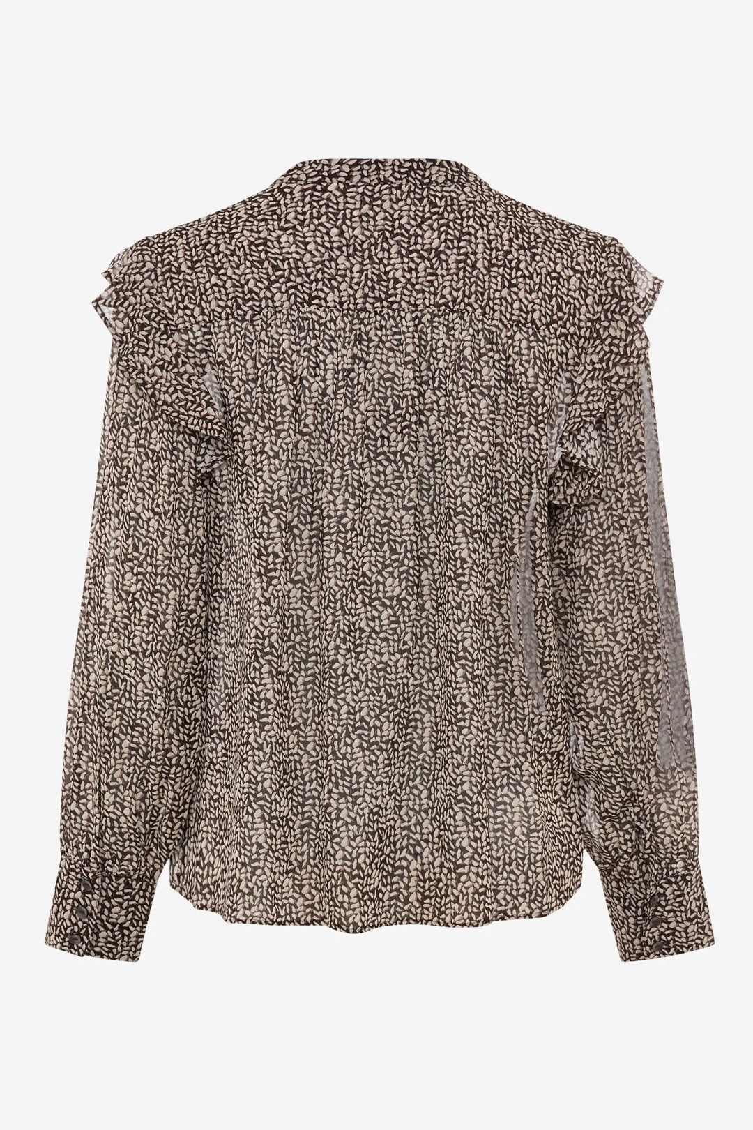 Blouse violette imprimée à volants vue de face pour femme Brax