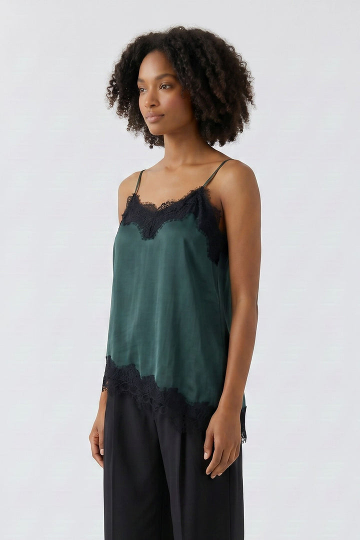 Camisole satinée à dentelle pour femme Oui