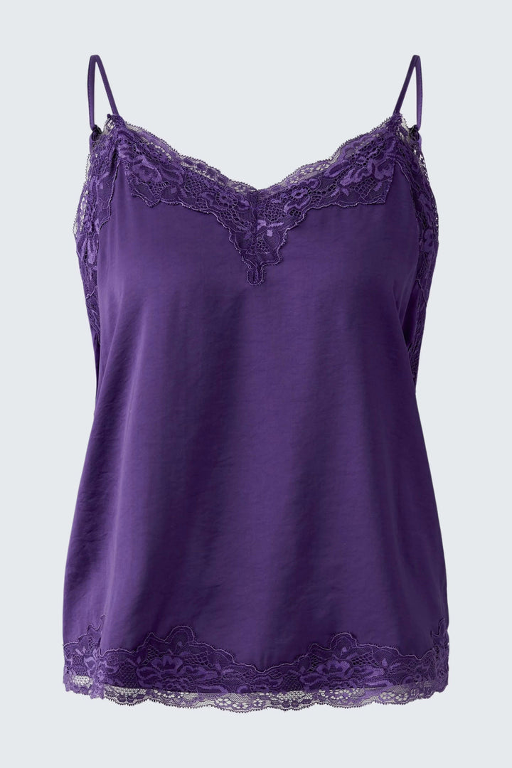 Vue de face camisole satinée à dentelle blanc Oui pour femme - Valérie Simon