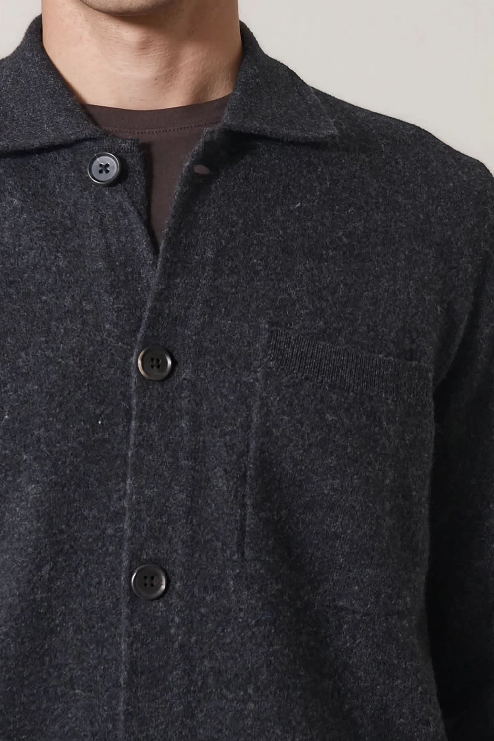 Men's shirt-collar cardigan, front view, Patrick Assaraf