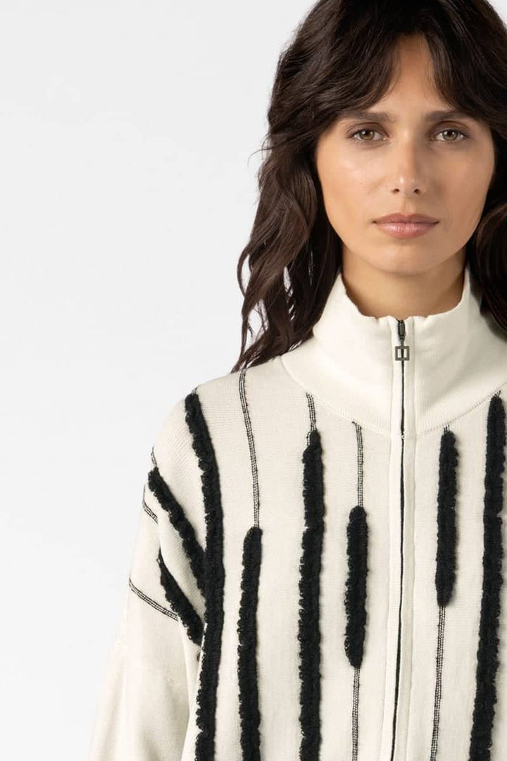 Textured zip-up cardigan front view for women Sarah Pacini