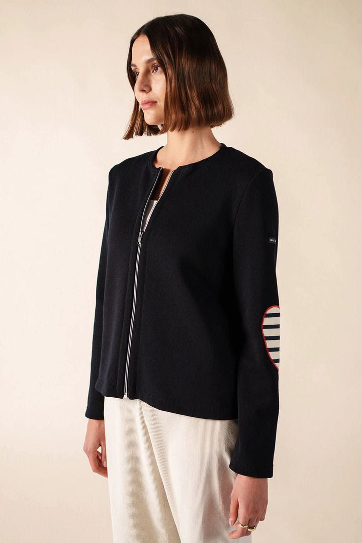 Cardigan zippé Vaujany bleu marine vue de face pour femme Saint James