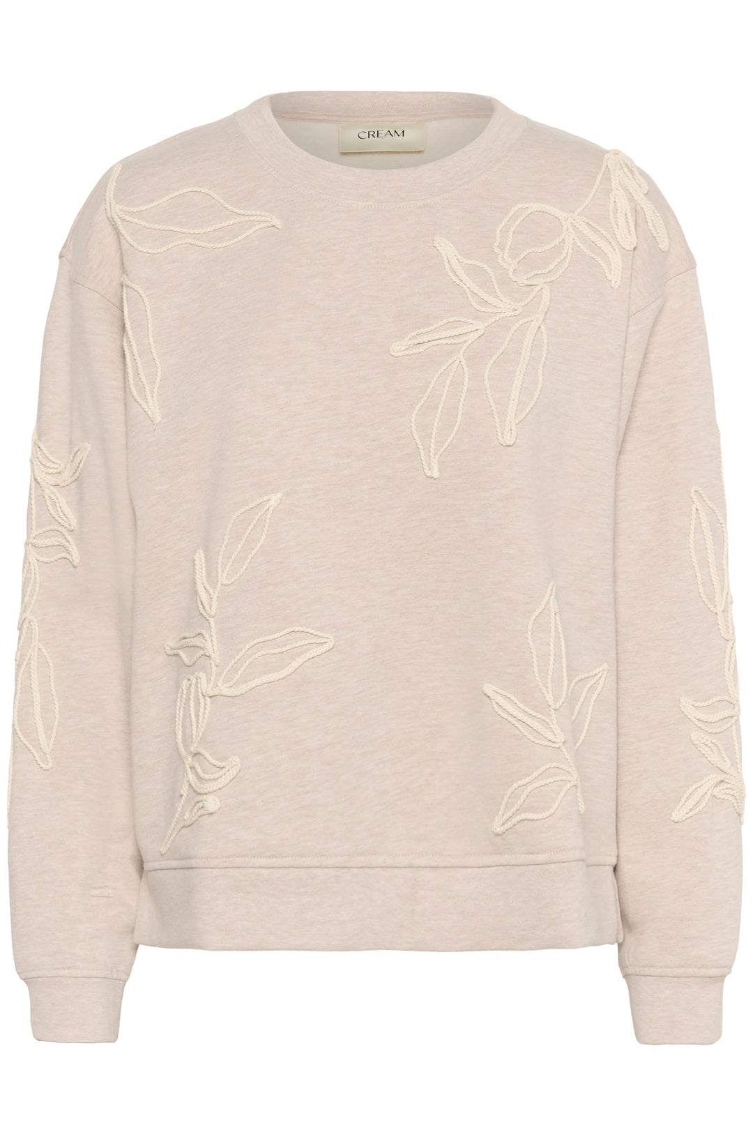Chandail Lovisa en coton ouaté à broderies ton sur ton, floral design, ample coupe, beige sweatshirt.