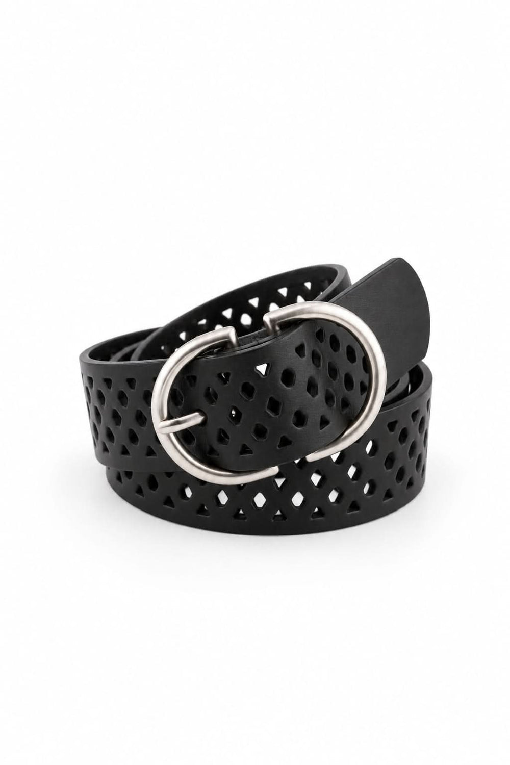 Women's Landes openwork belt with oval buckle, front view