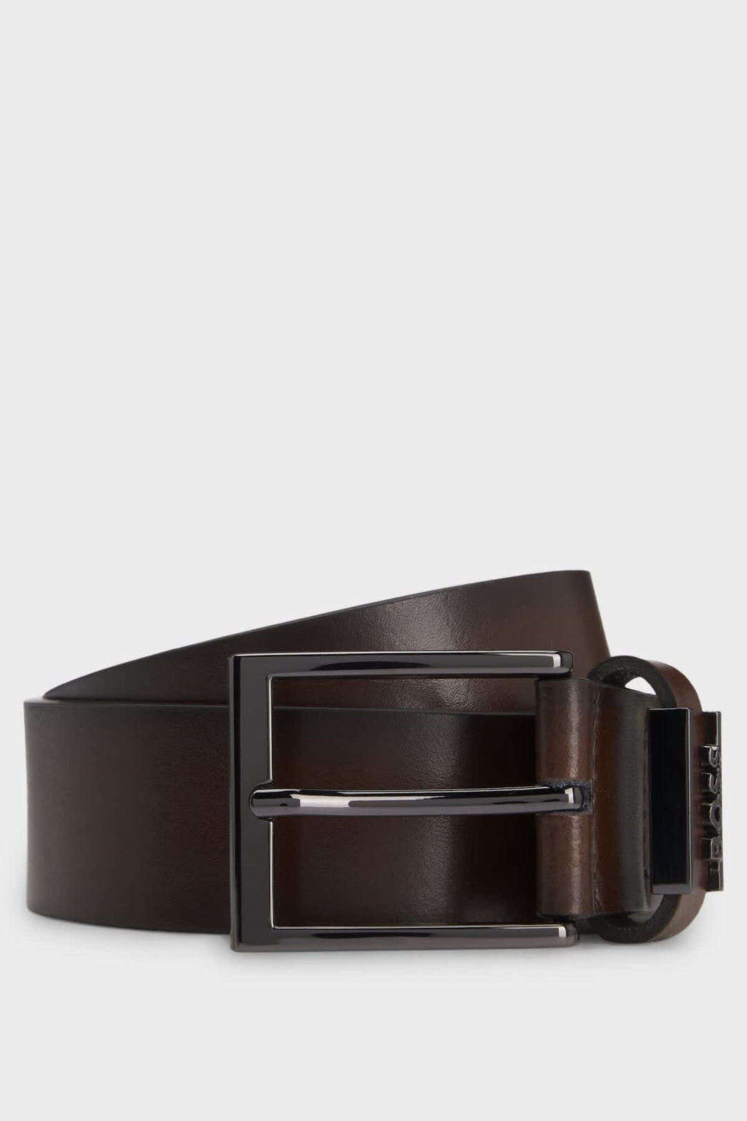 Vue de face ceinture en cuir noir boucle moderne Hugo Boss homme - Valérie Simon