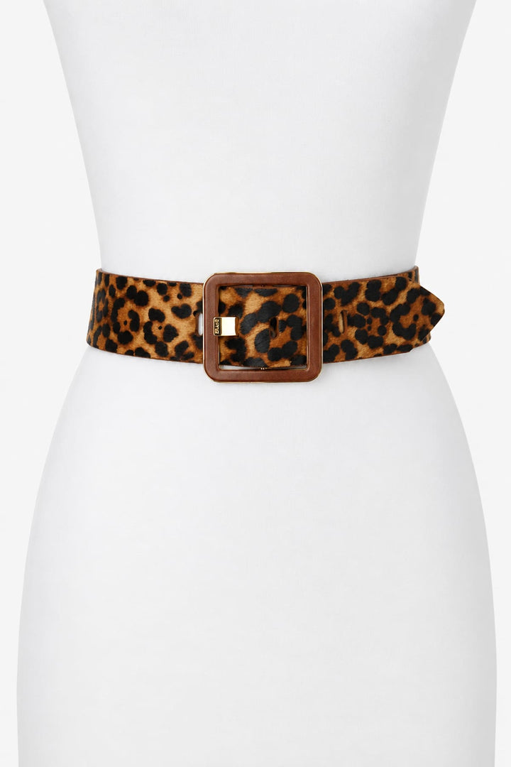 Close-up of the Brave Leather leopard-print belt with a square buckle for women - Valérie Simon