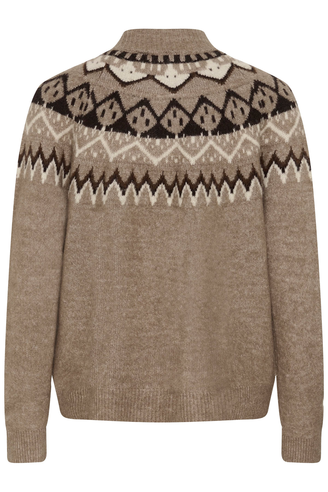 Vue frontale chandail jacquard motif nordique Cream beige avec détails rouges - Valérie Simon