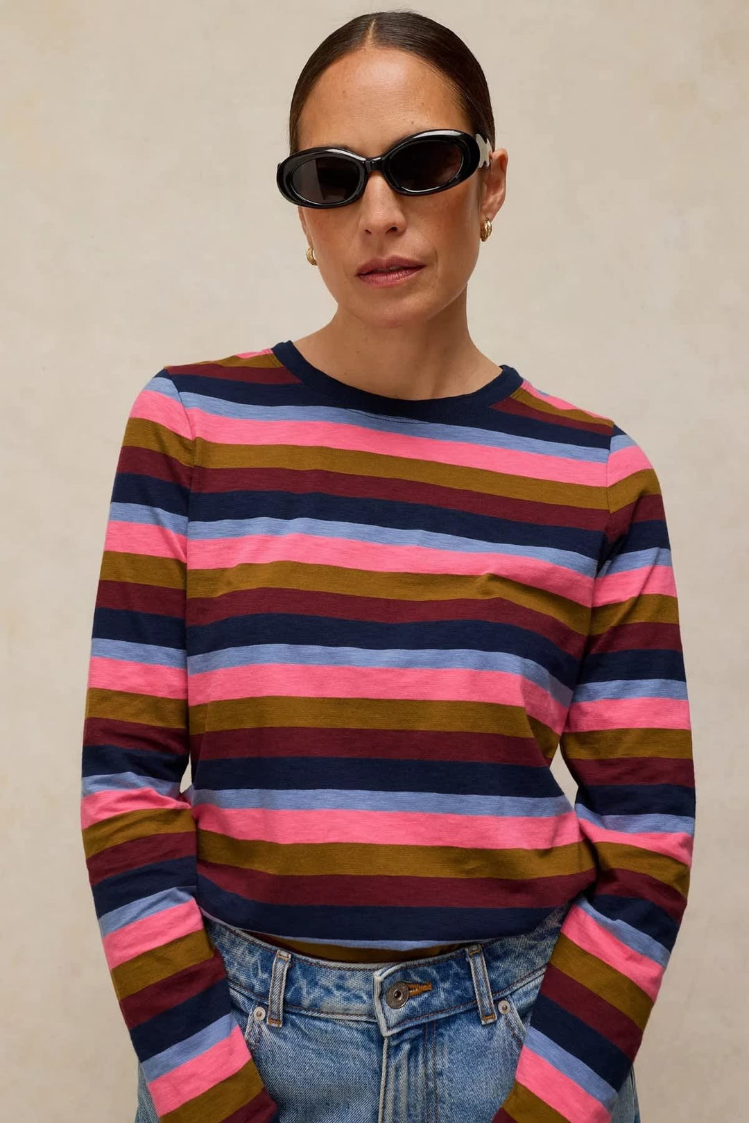 Vue de face chandail Clara à rayures multicolores pour femme White Stuff - Valérie Simon