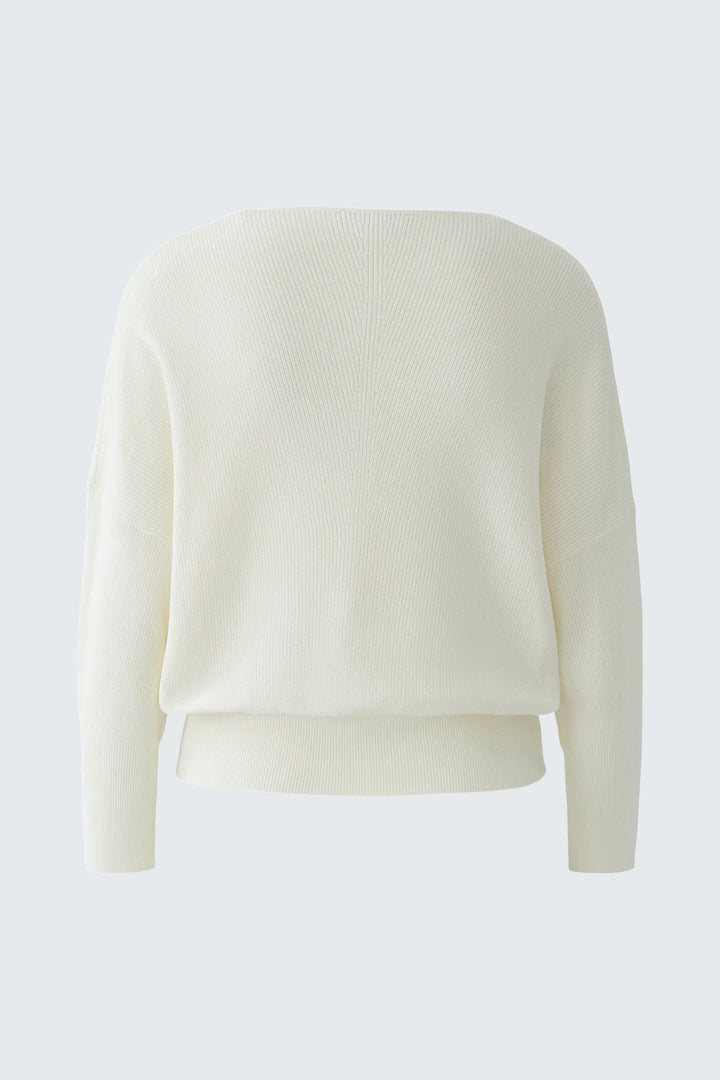 Vue portée chandail col V en maille douce Oui femme beige avec motif torsadé - Valérie Simon