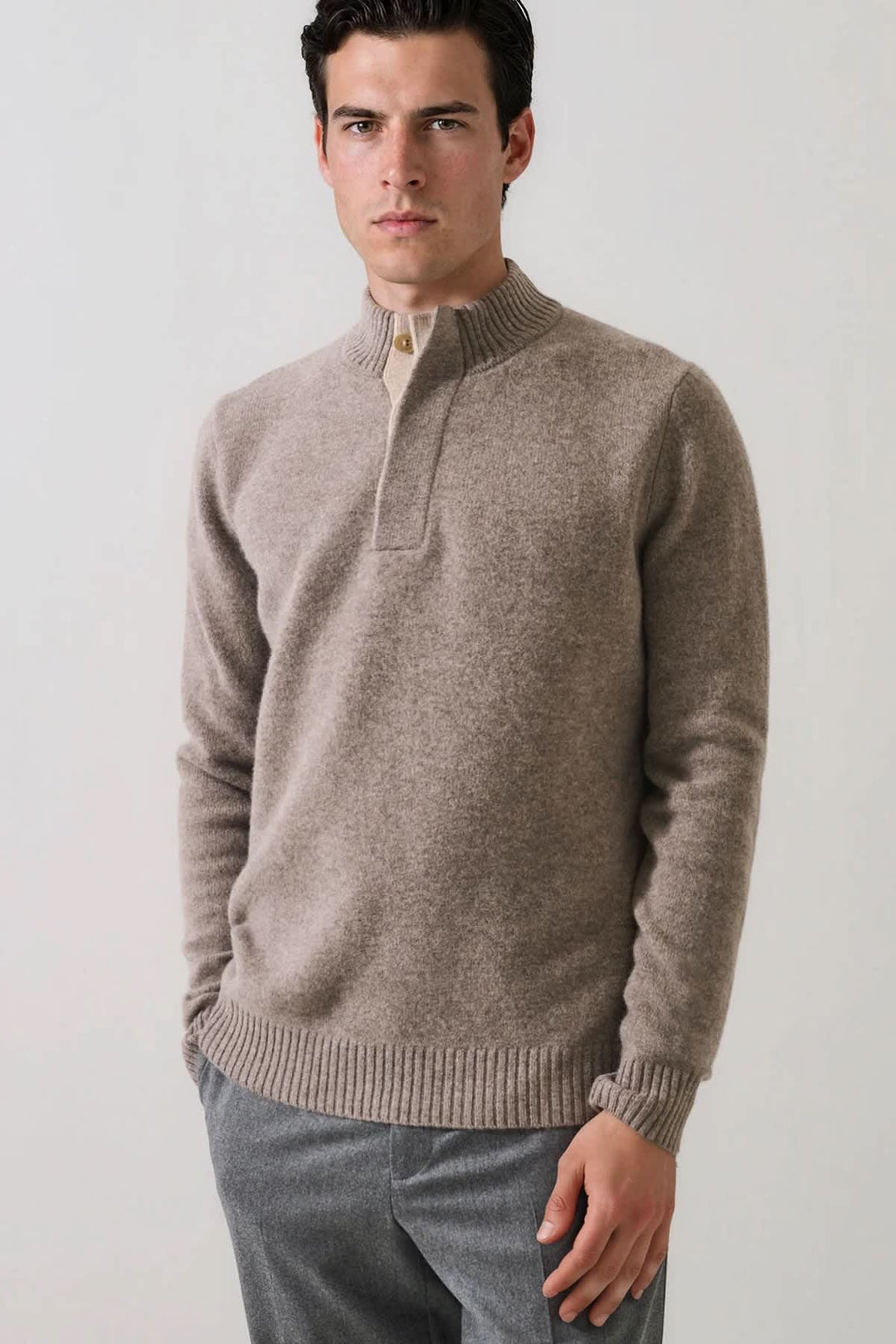 Patrick Assaraf men’s superfine lambswool button mock-neck sweater