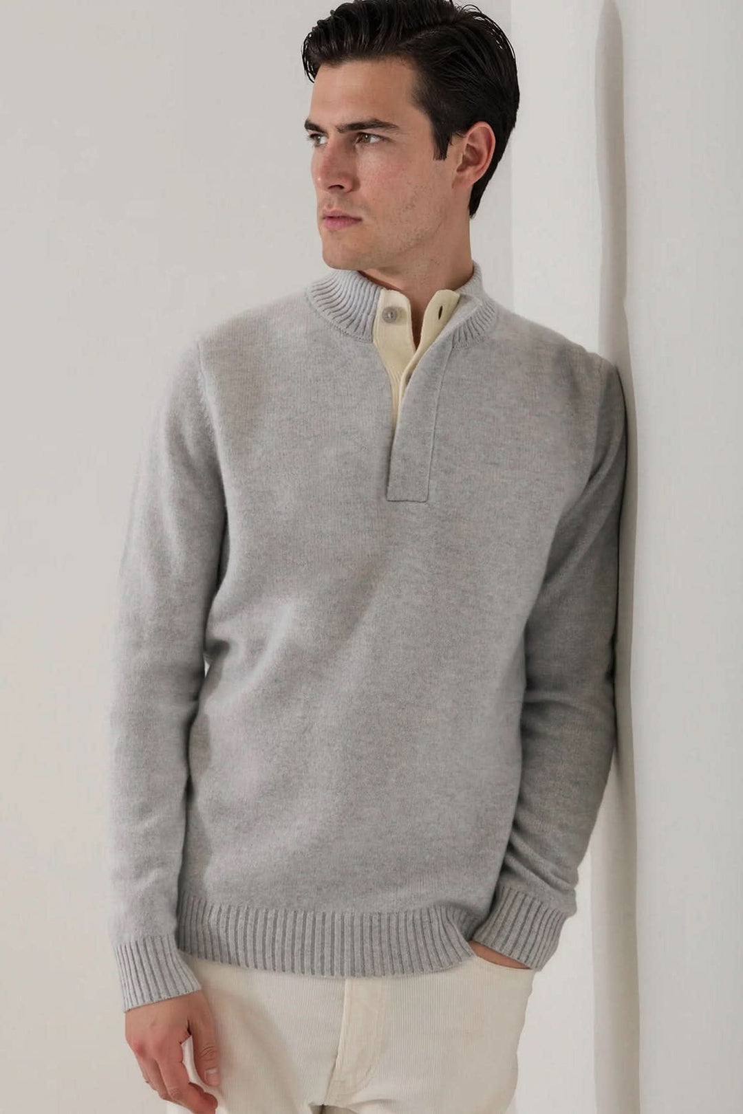 Patrick Assaraf men’s lambswool button mock-neck sweater