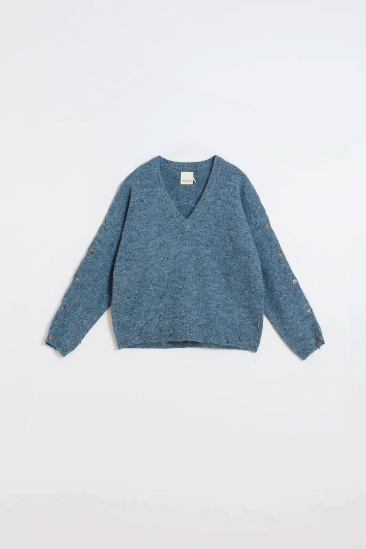 Chandail en tricot à col en V et boutons décoratifs pour femme Indi &amp; cold