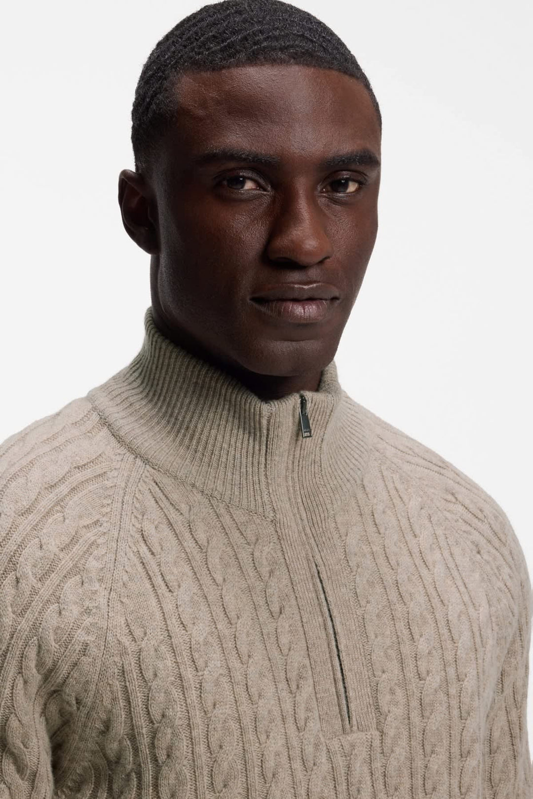 Hugo Boss half-zip cable-knit sweater