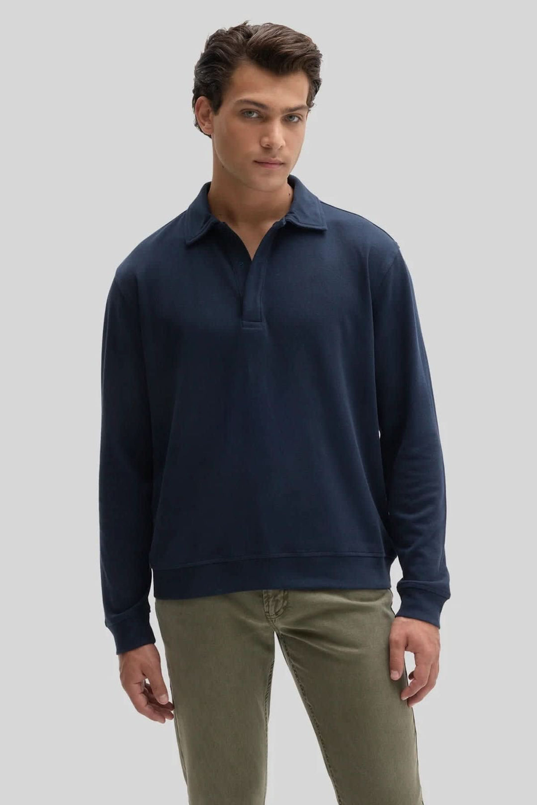 Chandail polo à manches longues en coton Pima vue de face pour homme Robert barakett