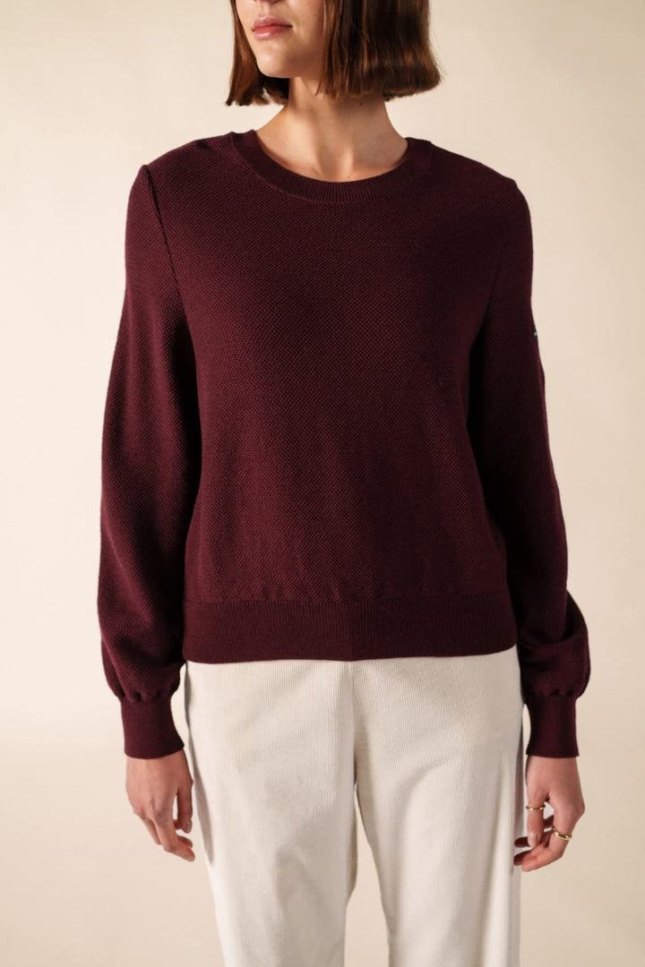 Vue de face chandail Provence Hiver bleu avec rayures Saint James pour femme - Valérie Simon