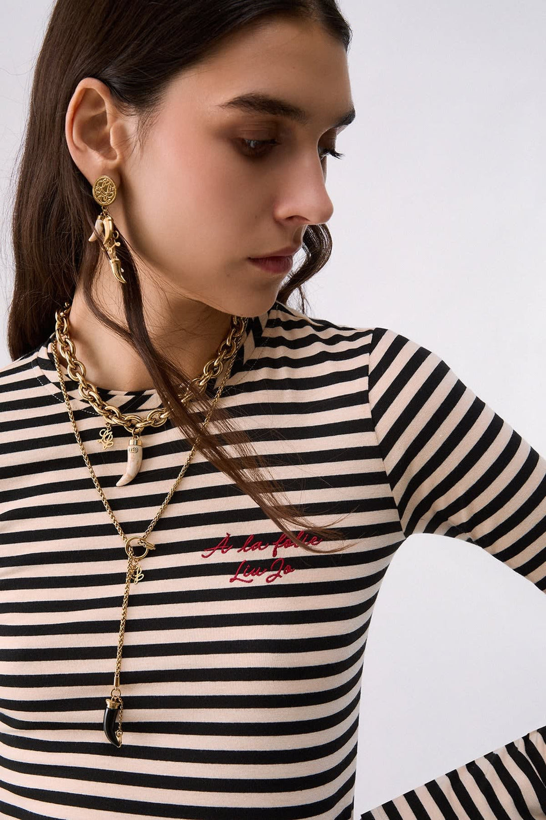 Chandail rayé à manches longues vue de face pour femme liujo