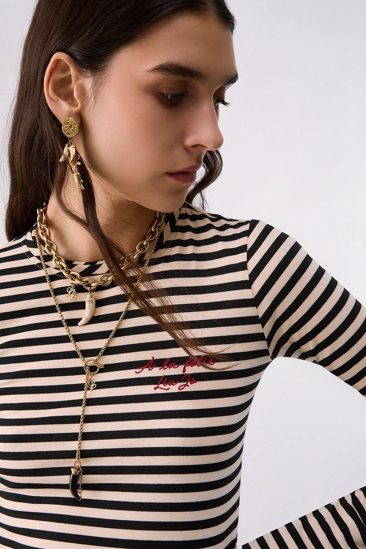 Chandail rayé à manches longues vue de face pour femme liujo