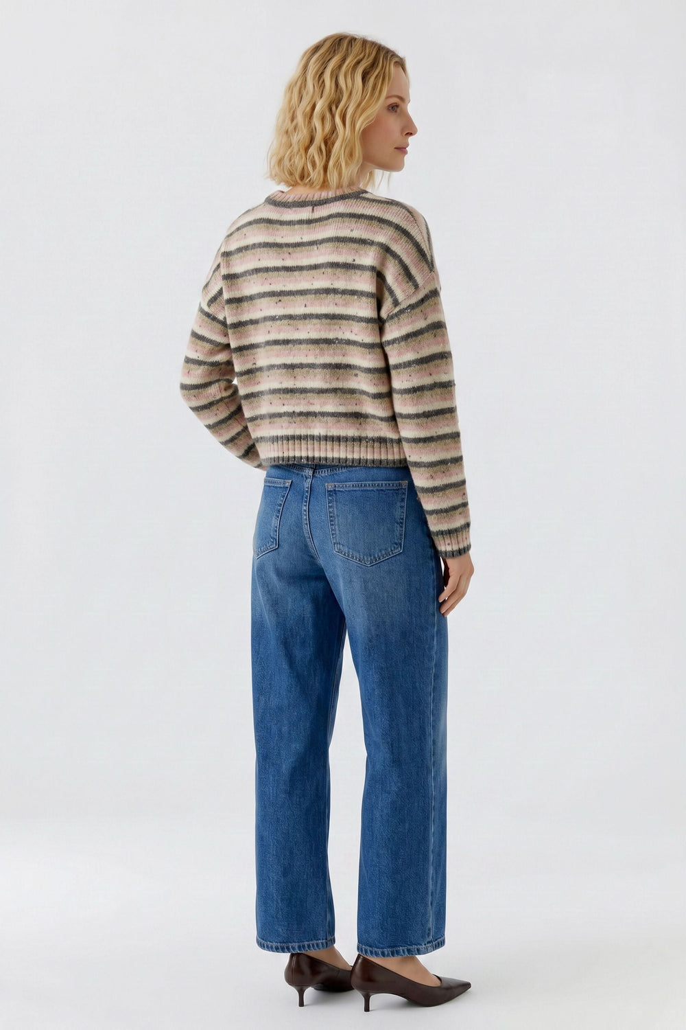 Oui women's striped cat-motif sweater, front view