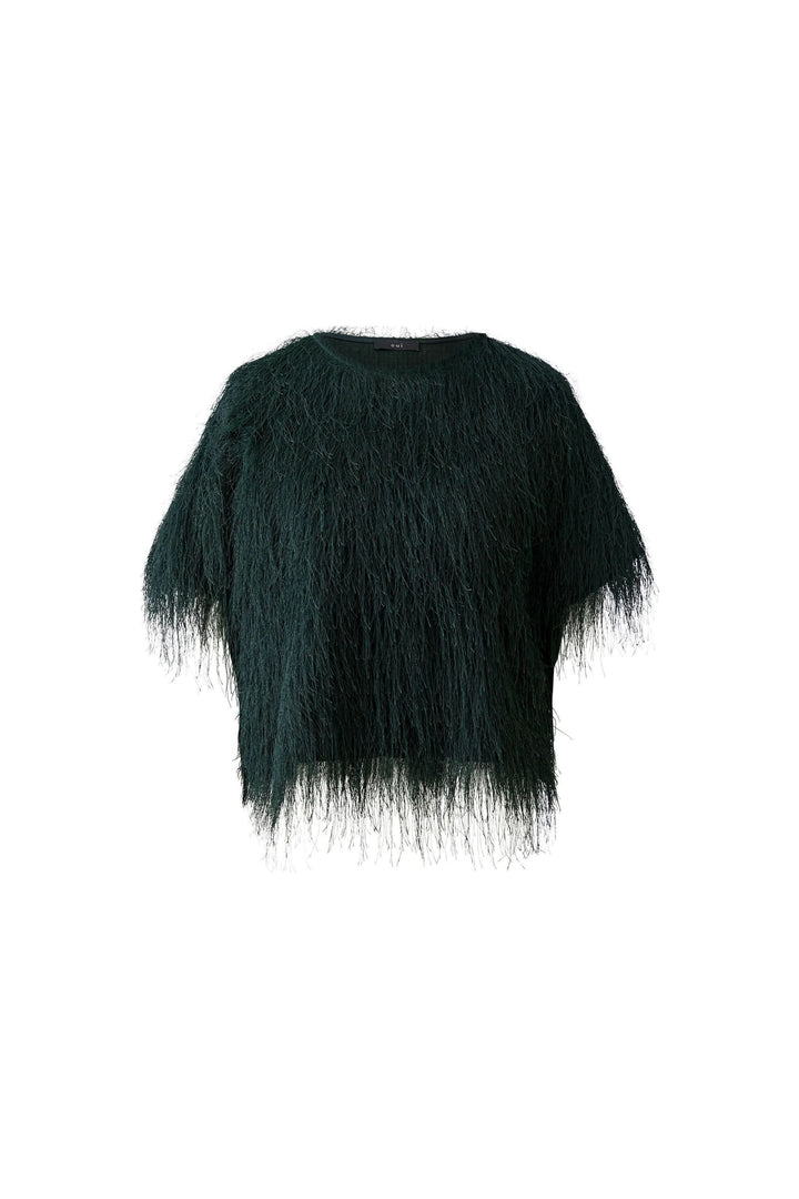 Chandail texturé à effet frangé vue de face pour femme Oui