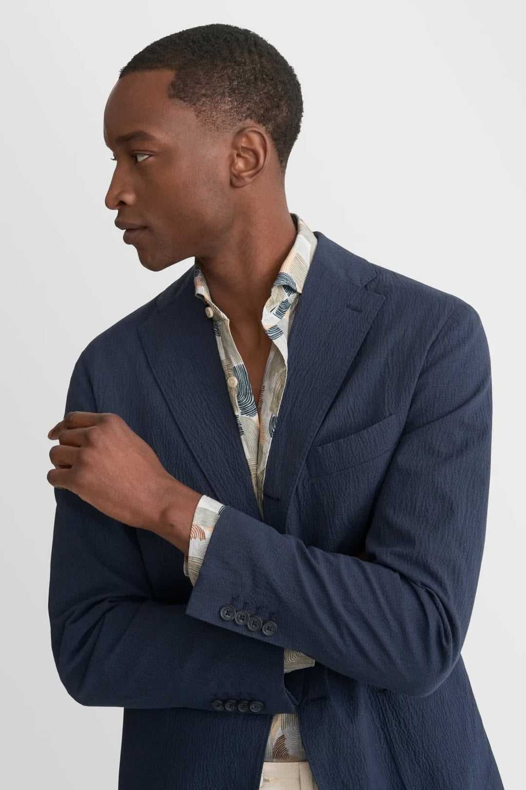 Vue de face chemise à imprimé géométrique Eton pour homme multicolore avec col italien - Valérie Simon