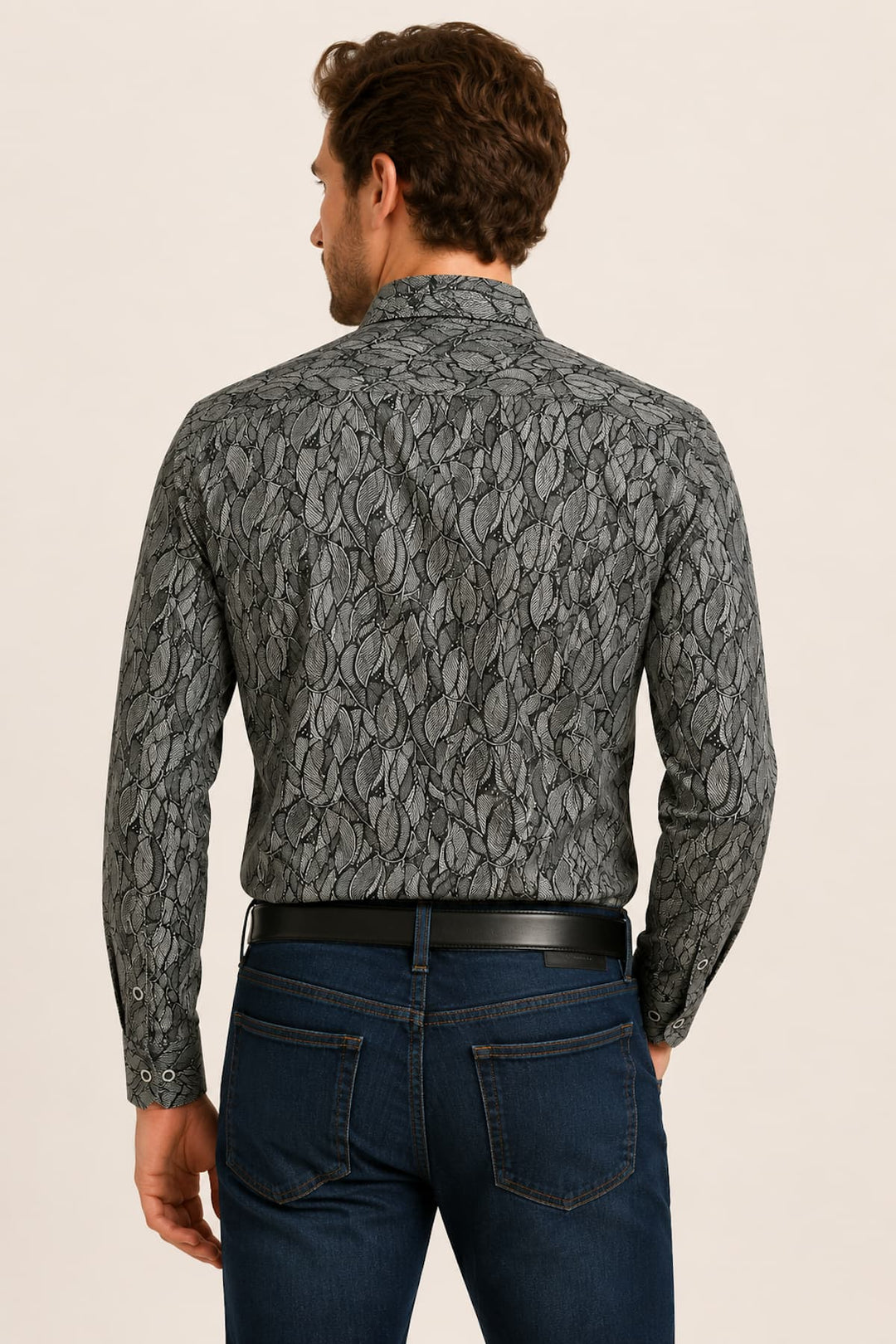 Vue de face chemise motifs feuillage Fellows United pour homme multicolore - Valérie Simon