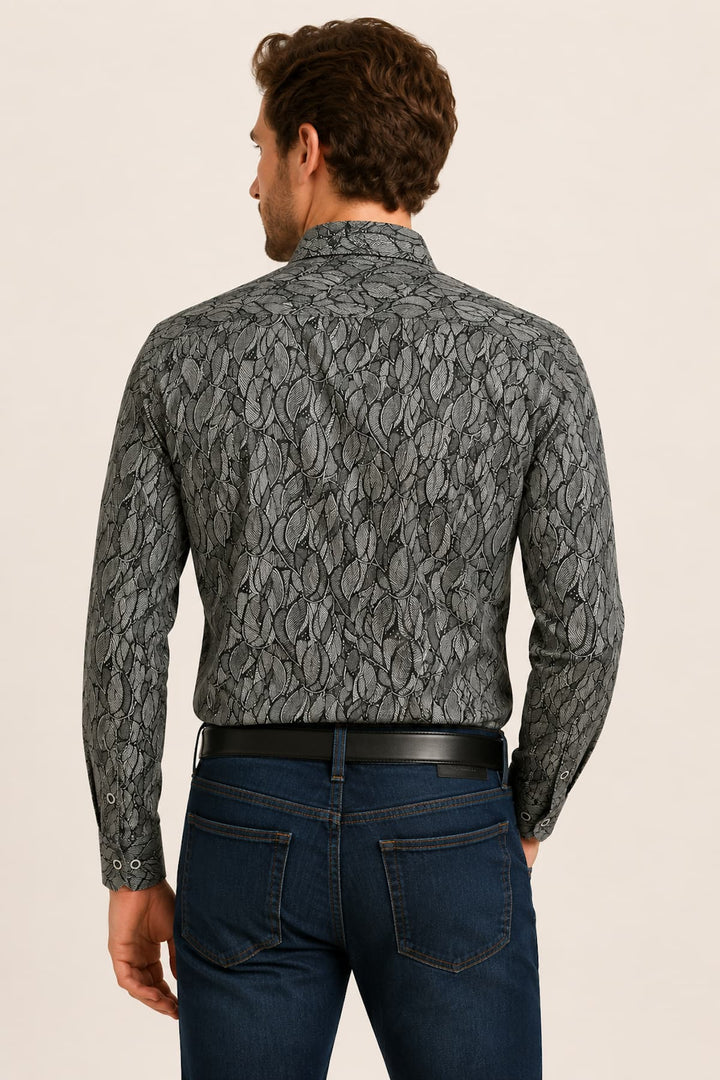 Vue de face chemise motifs feuillage Fellows United pour homme multicolore - Valérie Simon