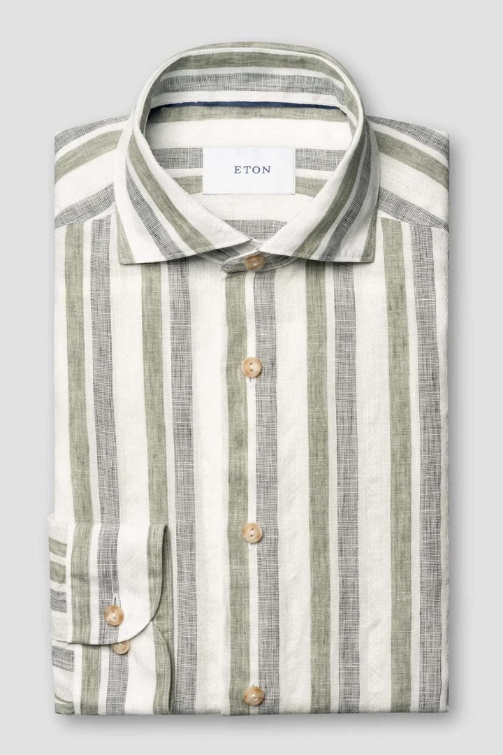 Vue de face chemise à rayures bleues et blanches Eton pour homme - Valérie Simon