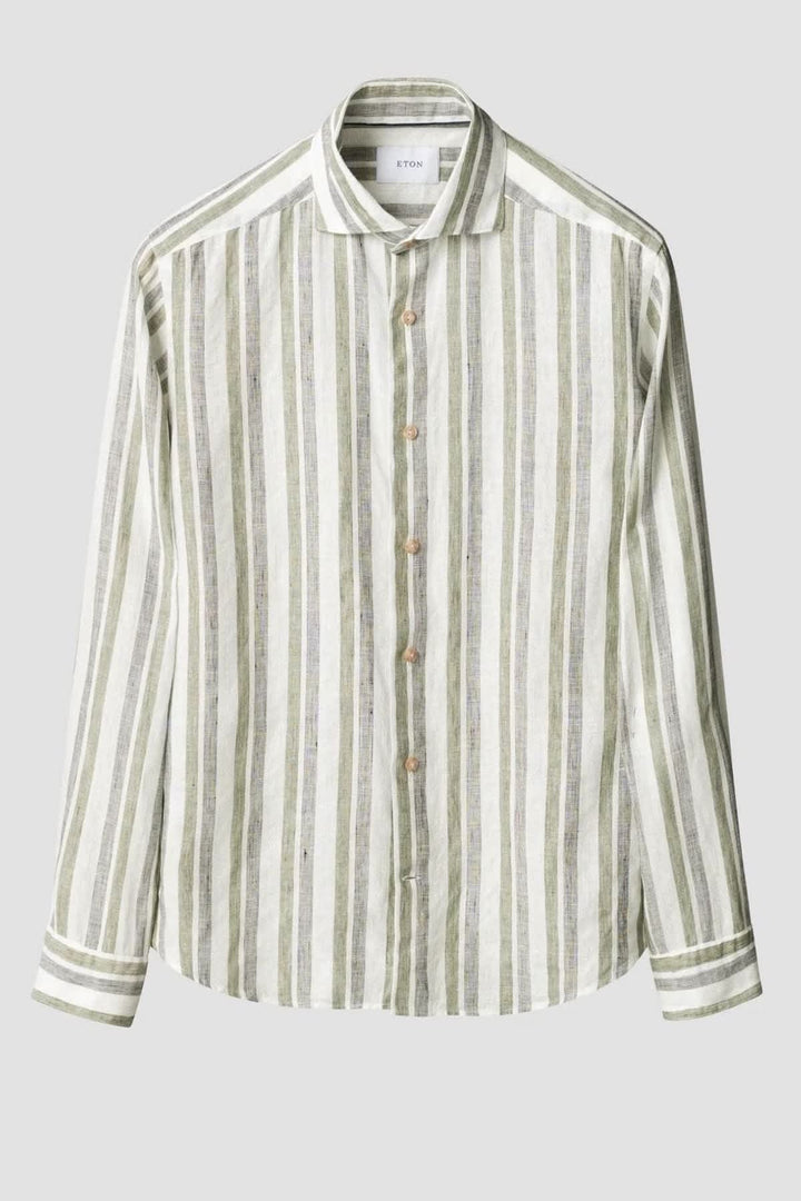 Vue de face chemise sport à rayures bleu blanc Eton pour homme - Valérie Simon