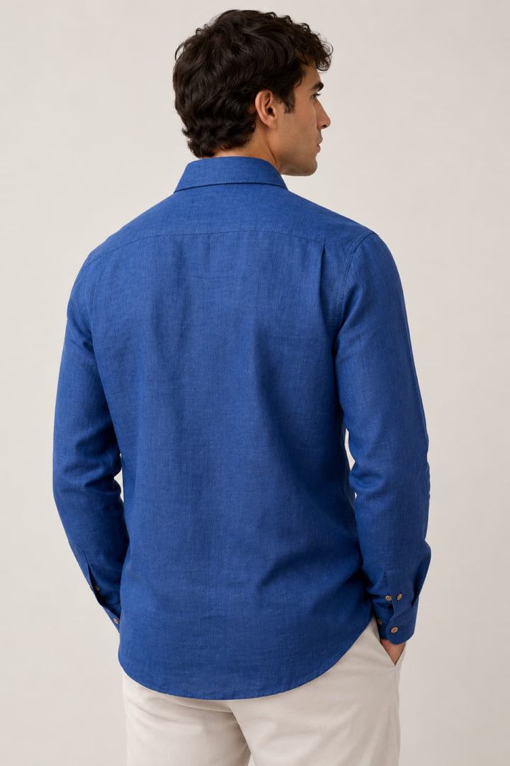 Vue de face chemise en lin Paul and Shark pour homme beige détails boutons - Valérie Simon