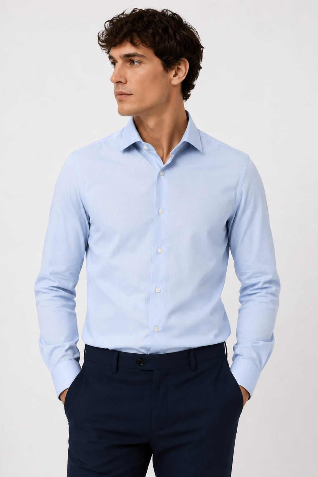 Vue de face chemise habillée Eton pour homme blanche avec col classique - Valérie Simon