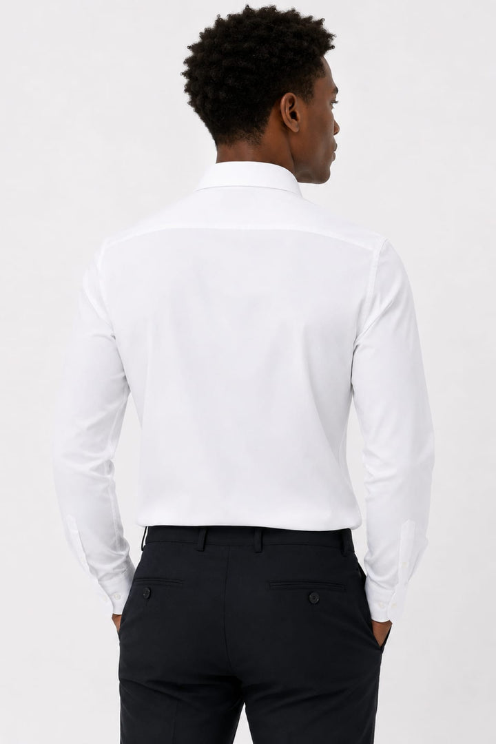 Vue de face chemise habillée Eton pour homme blanche avec col classique - Valérie Simon