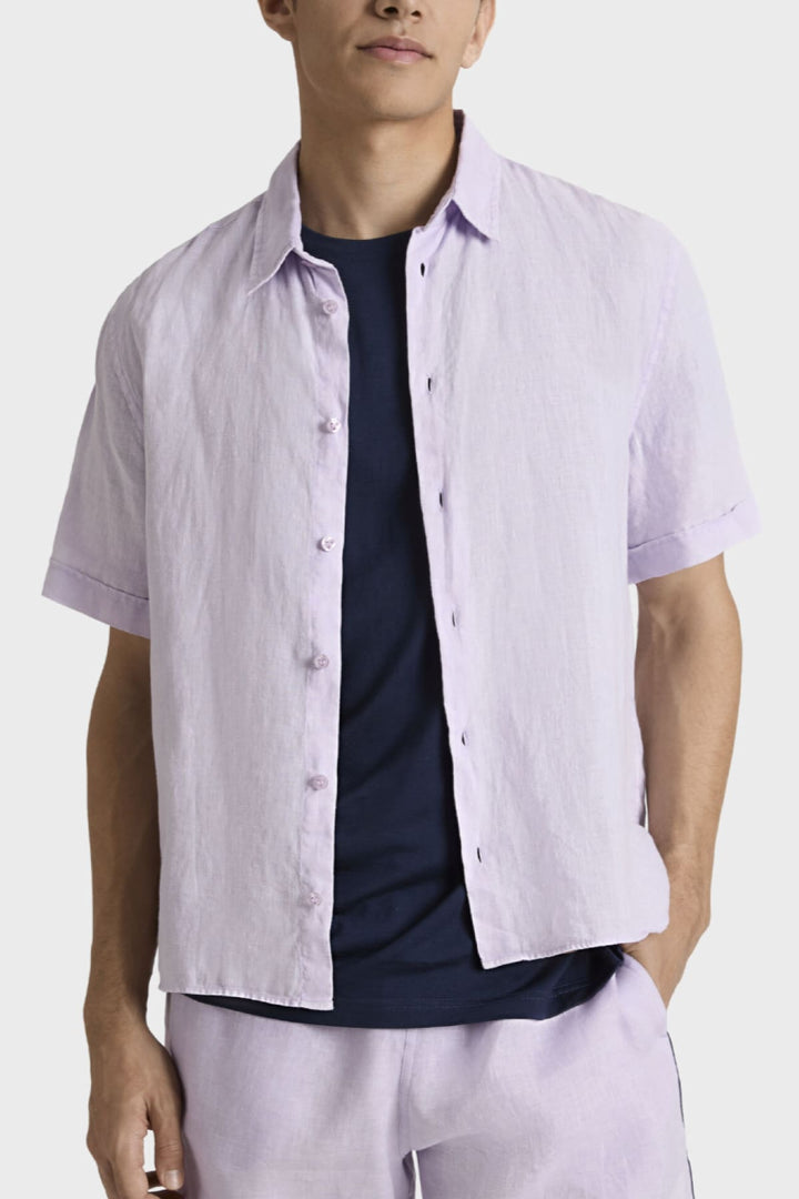 Vue de face chemise Vilebrequin en lin mélangé blanche pour homme manches courtes - Valérie Simon