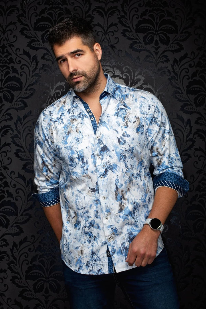 Chemise sport à imprimé floral Broderic vue de face pour homme Au noir