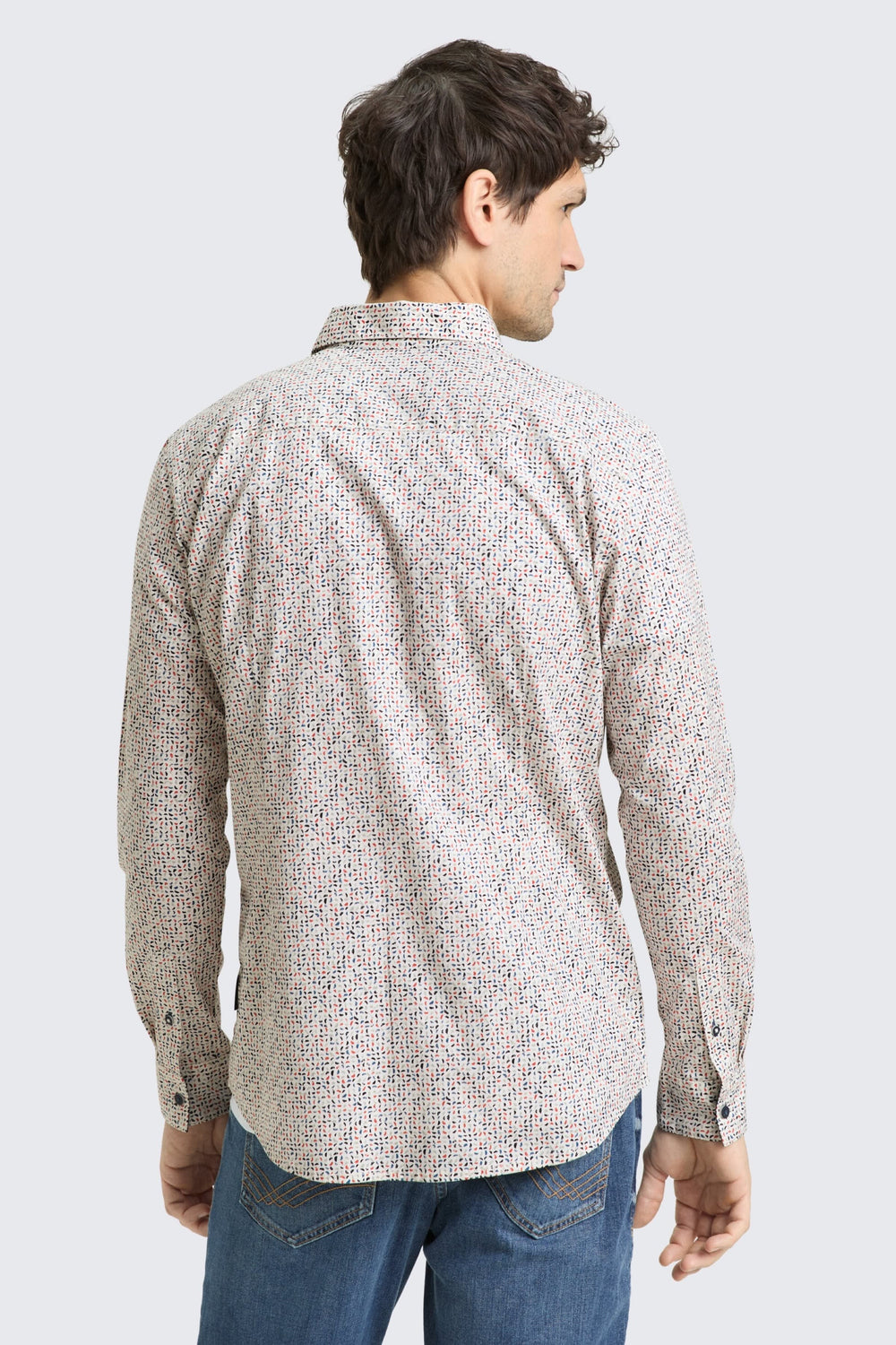 Front view of a Tom Tailor men's casual shirt with a multicolored geometric print - Valérie Simon