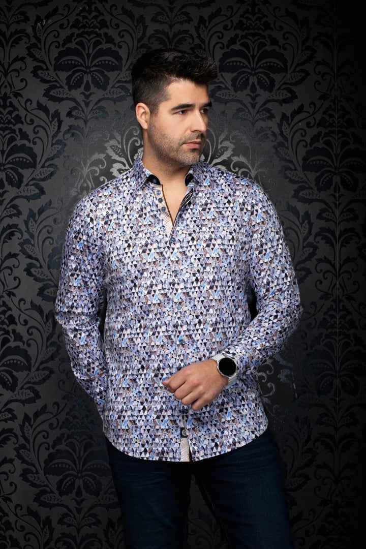 Chemise sport à imprimé géométrique vue de face pour homme Au noir