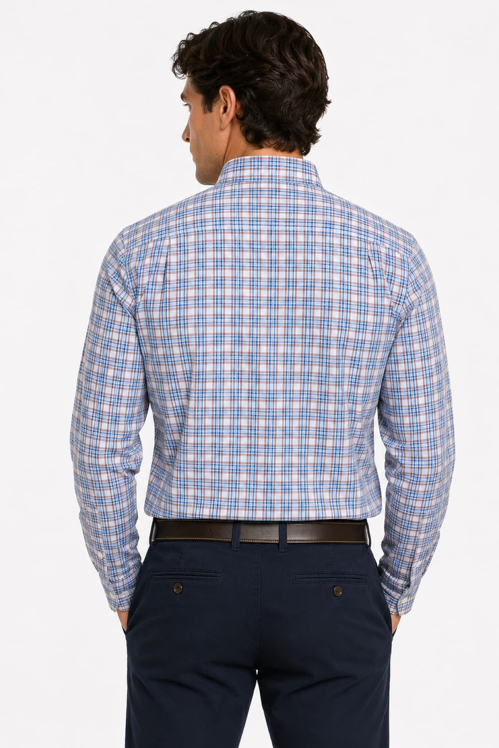 Vue de face chemise sport à micro carreaux Paul and Shark pour homme bleu - Valérie Simon