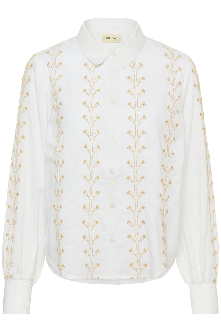 Vue de face chemise brodée Cream blanche à manches longues pour femme - Valérie Simon