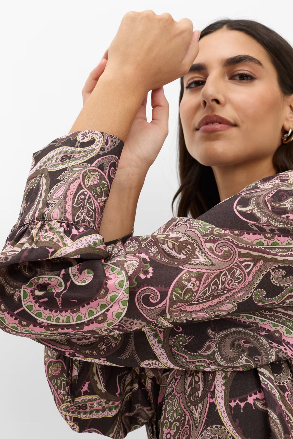 Front View of the Women's Brax Vic Shirt with Paisley Print