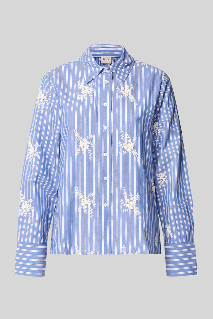 Chemise rayée à broderies florales vue de face pour femme Brax