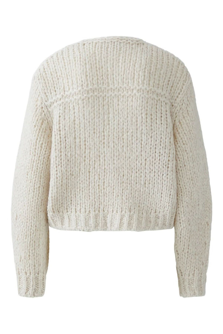 Veste en tricot épais à boutons bijoux arrière en maille ajourée texturée, chaleur élégante pour l'automne et l'hiver.