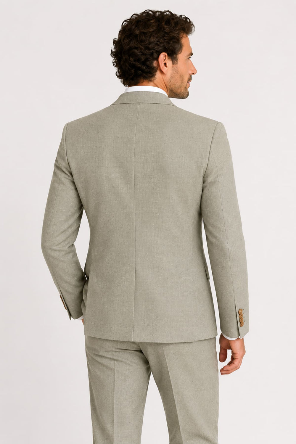 Full-back view of men's ATELIER shirt in subtle gray check, made of stretchy wool - Valérie Simon