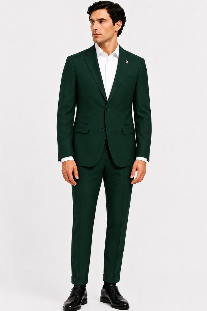 Full-length front view of the Lief Horsens formal suit for men in light gray with black lapels - Valérie Simon