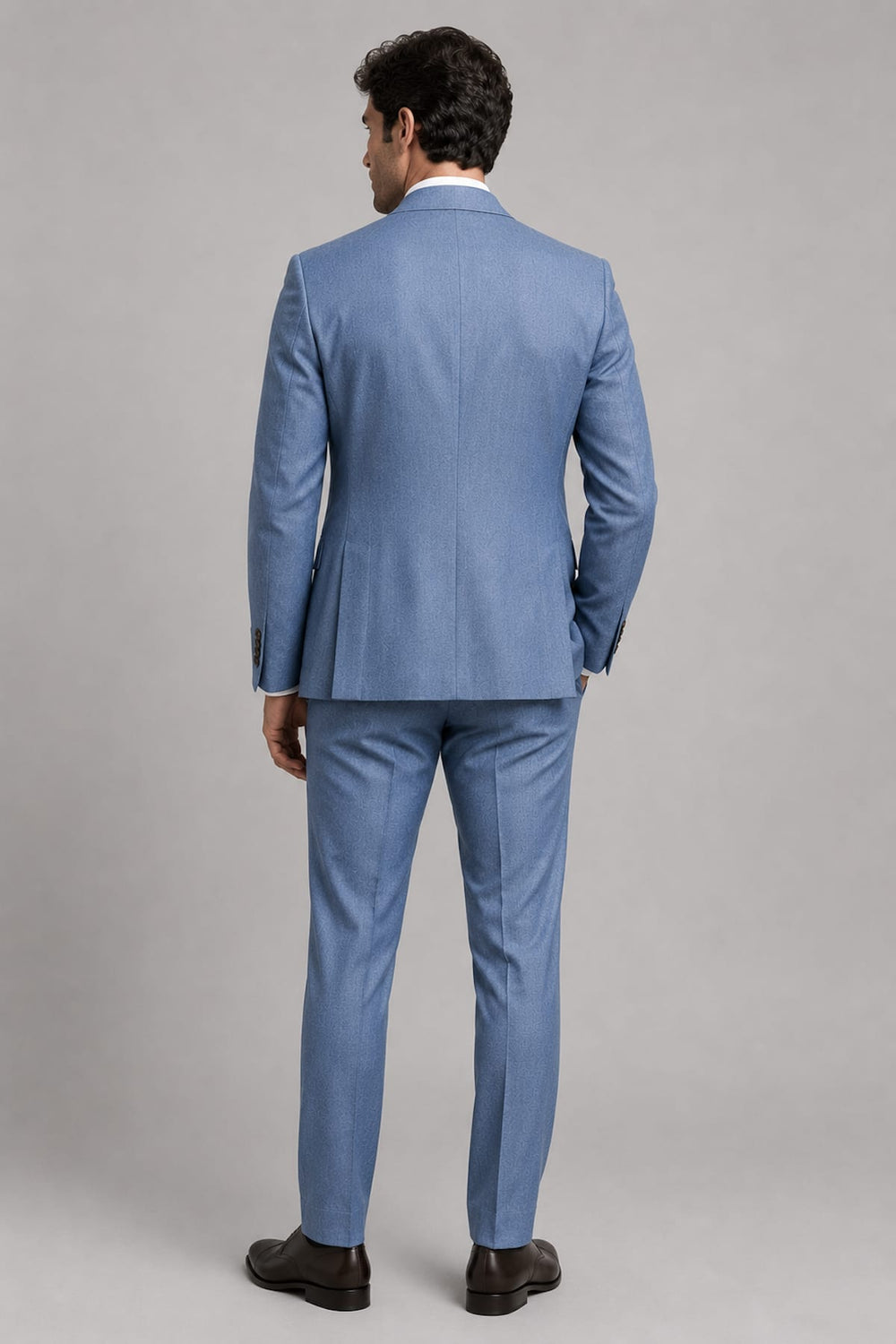 Full-length side view of the Jack Victor men's gray tone-on-tone textured jacket - Valérie Simon