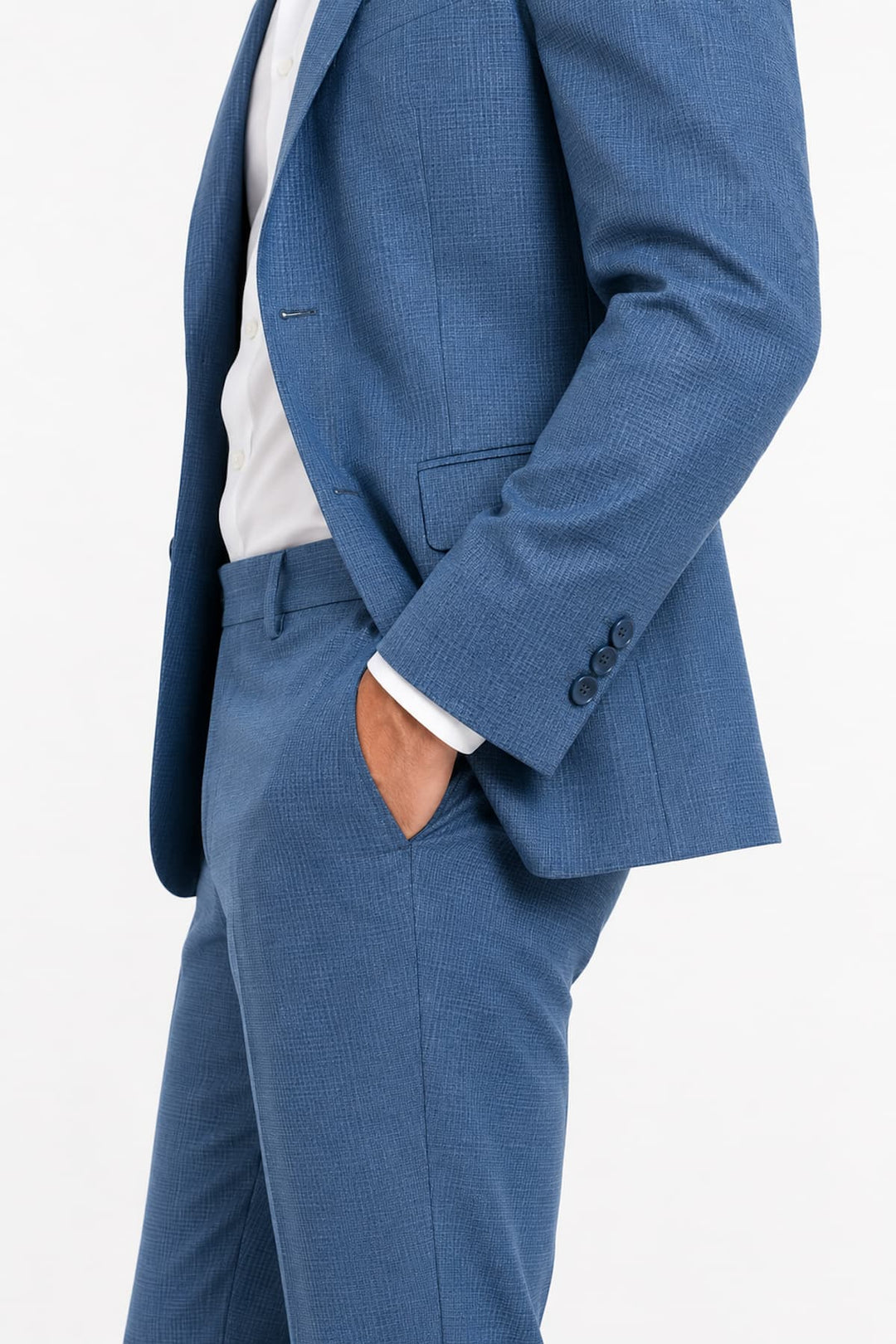 Full-length side view of the modern gray textured men&