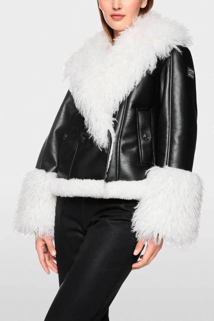Veste courte en simili-cuir et fausse fourrure